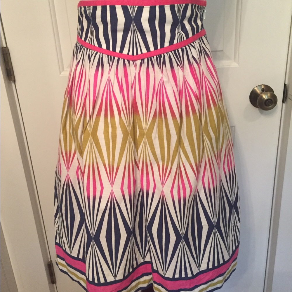 TIBI SKIRT A-LINE WHITE PINK BLUE MULTI COLOR PRINT KNEE LENGTH POCKETS SIZE 2